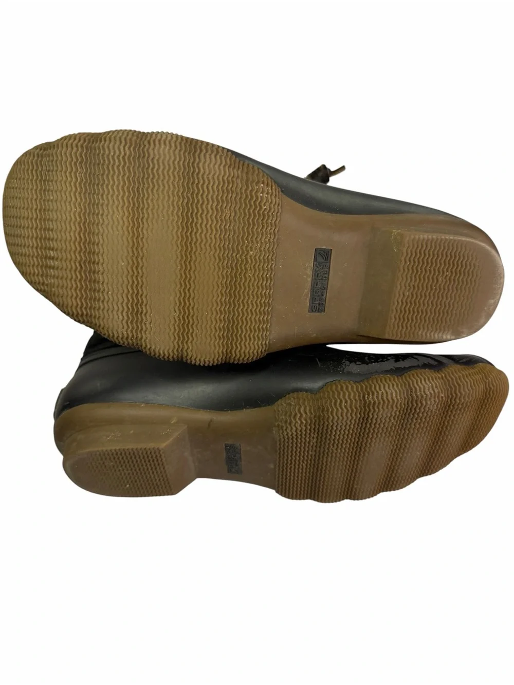 Sperry Black Duck Boots with Brown Trim